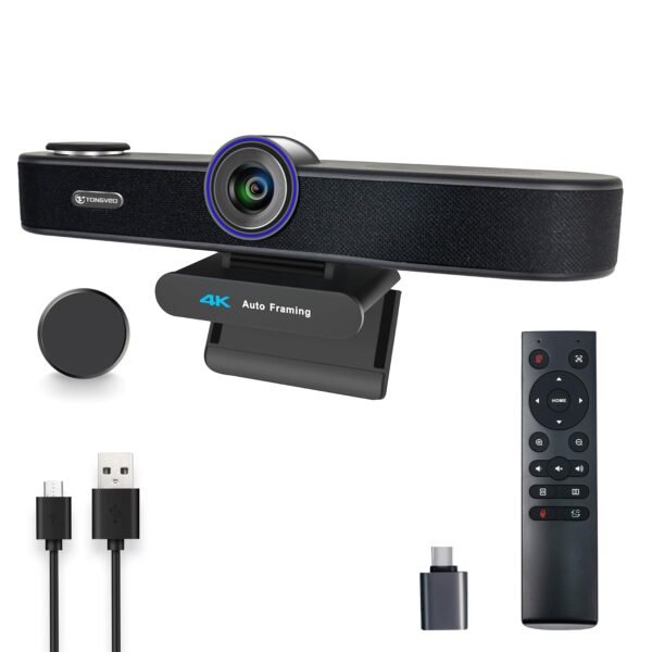 TONGVEO 4X Digital Zoom 4K Webcam with Microphones and Speaker, ePTZ Web Camera with Remote Control and Dual Stereo Mics AI Auto Framing Conference Webcam for Zoom, Skype, OBS, YouTube…
