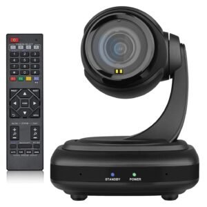 UcooQQ Conference Room Camera System, Wide-Angle 1080P PTZ Webcam with Double Microphones, 3X Optical Zoom, AI Tracking, Remote Control, for Conferencing Worship Church Education Medical