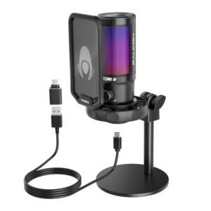 talomen USB Gaming Microphone for PC, PS4/PS5, RGB Condenser Microphone with Rapid Mute, Gain Control, Anti-Explosive Filter, Shock Mount for Discord Twitch YouTube Video Streaming F8