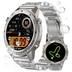 Military Smartwatch Men's 5ATM Water Resistant Rugged Tactical Smartwatch with GPS Compass Altitude Barometric Pressure 1.43'' AMOLED Always-On Display with HR Monitor for iPhone Android (Silver)