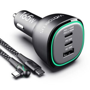 WOTOBEUS 165W Super Fast Car Charger Dual USB C Adapter: PD3.1/140W PD3.0/100W PPS45W QC5 & PD35W PPS25W - for iPhone 16 15 14 Samsung Galaxy S24 S23 Ultra iPad MacBook Pro Air Pixel Type-C Laptops