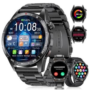 Smart Watch for Men (3 Straps),Answer/Make Calls,1.43'' AMOLED,IP68 Waterproof,110+ Sports Modes Fitness Watch with Sleep Monitor/SpO2/Heart Rate/Pedometer Rugged Outdoor Smart Watch for Android/iOS