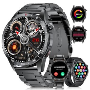 Smart Watch for Men (3 Straps),Answer/Make Calls,1.43'' AMOLED,IP68 Waterproof,110+ Sports Modes Fitness Watch with Sleep Monitor/SpO2/Heart Rate/Pedometer Rugged Outdoor Smartwatch for Android/iOS